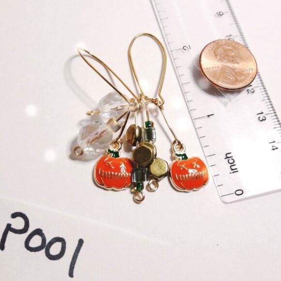 Artisan Earrings 01p# Pumpkin earrings Czech glass fringe earrings Orange dangle - Picture 6 of 6